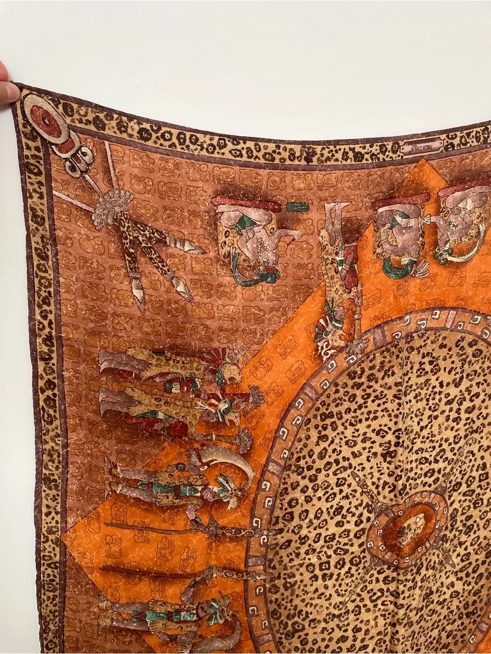 Pineda Covalin leopard designer square silk scarf Egyptian patterned Mayan tribe